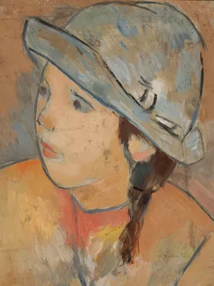 Glowa dziewczynki w niebieskim kapeluszu by Tadeusz Makowski Oil Painting