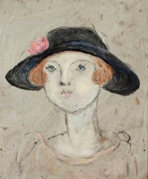 Glowa kobiety w czarnym kapeluszu by Tadeusz Makowski Oil Painting