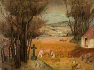 Harvest in a field Oil painting by Tadeusz Makowski