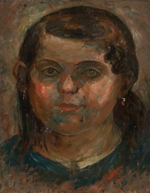 Head of a little girl in a blue dress by Tadeusz Makowski Oil Painting