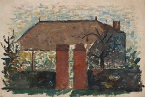House with a red gate by Tadeusz Makowski Oil Painting