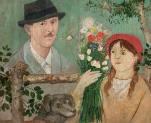 Idyll beside a fence by Tadeusz Makowski Oil Painting