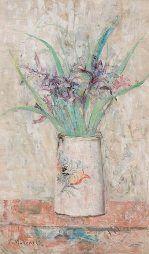 Irises in a white flower-vase by Tadeusz Makowski Oil Painting