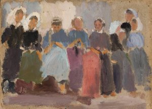 Knitting women - sketch by Tadeusz Makowski Oil Painting