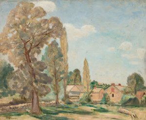 Krajobraz wiejski z drzewami by Tadeusz Makowski Oil Painting