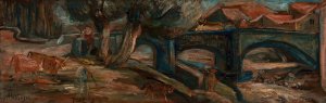 Landscape with a bridge and cows by Tadeusz Makowski Oil Painting