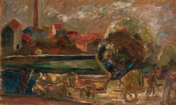 Landscape with a factory chimney  by Tadeusz Makowski - Hand-Painted Oil Painting Reproduction