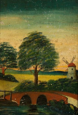 Landscape with a windmill and a bridge by Tadeusz Makowski Oil Painting