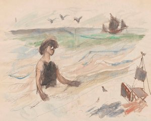 Letter to Maria Mickiewiczowna with a drawing (self-portrait of the artist bathing in the by Tadeusz Makowski Oil Painting