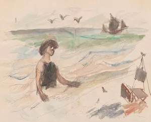 Letter to Maria Mickiewiczowna with a drawing (self-portrait of the artist bathing in the by Tadeusz Makowski Oil Painting