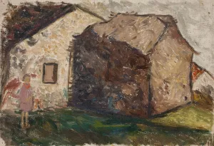 Little girl in front of a house Oil painting by Tadeusz Makowski