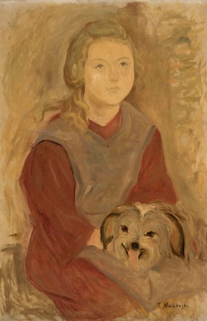 Little girl with a dog by Tadeusz Makowski Oil Painting