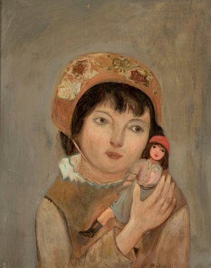 Little girl with a doll by Tadeusz Makowski Oil Painting