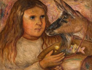Little girl with a goat by Tadeusz Makowski Oil Painting