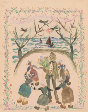 Name day card for Maria Mickiewiczowna by Tadeusz Makowski Oil Painting