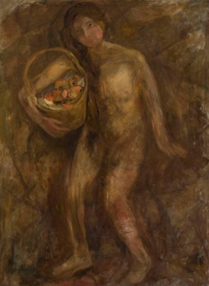 Nude girl with a basket of apples by Tadeusz Makowski Oil Painting