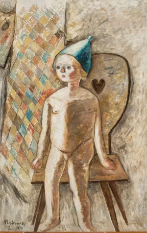 Nude little girl in a blue cap by Tadeusz Makowski Oil Painting