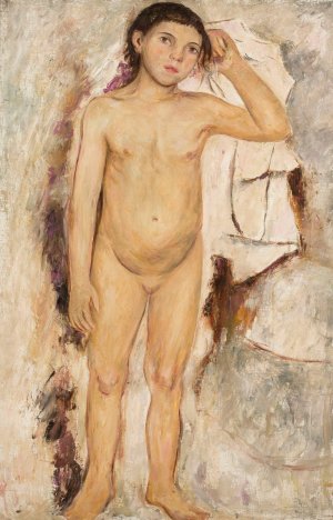 Nude little girl with a raised hand Oil painting by Tadeusz Makowski