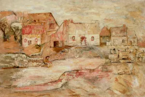 Pejzaz bretonski z siedzacym czlowiekiem by Tadeusz Makowski Oil Painting