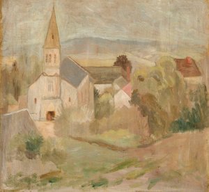 Pejzaz z koSciolkiem by Tadeusz Makowski Oil Painting