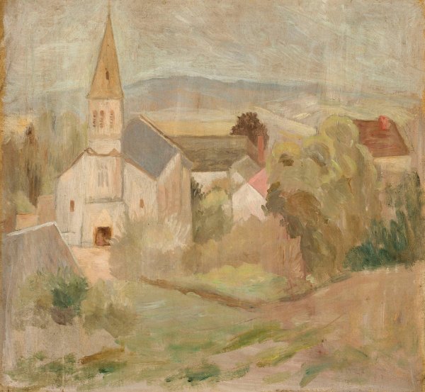 Pejzaz z koSciolkiem  by Tadeusz Makowski - Hand-Painted Oil Painting Reproduction