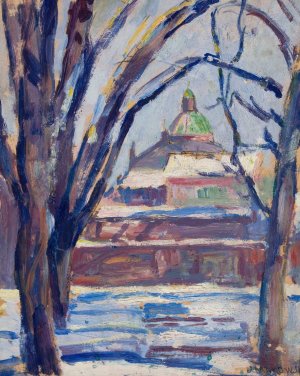 Pejzaz zimowy z cerkwia by Tadeusz Makowski Oil Painting