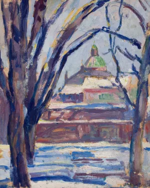 Pejzaz zimowy z cerkwia by Tadeusz Makowski Oil Painting