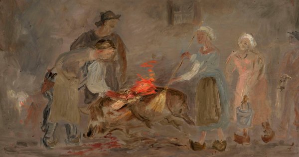 Pork Heating  by Tadeusz Makowski - Hand-Painted Oil Painting Reproduction
