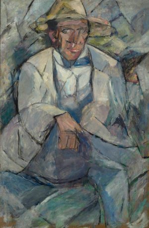 Portrait of a man in a white hat by Tadeusz Makowski Oil Painting