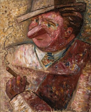 Portret mezczyzny w kapeluszu z cygarem by Tadeusz Makowski Oil Painting