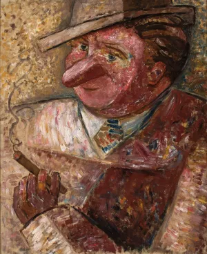 Portret mezczyzny w kapeluszu z cygarem Oil painting by Tadeusz Makowski