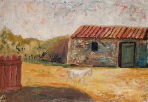 Rural farmstead with a white foal Oil painting by Tadeusz Makowski