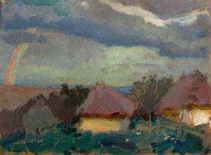 Rural landscape with a rainbow by Tadeusz Makowski Oil Painting