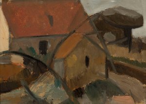 Small house with a red roof by Tadeusz Makowski Oil Painting