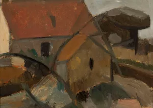 Small house with a red roof by Tadeusz Makowski Oil Painting
