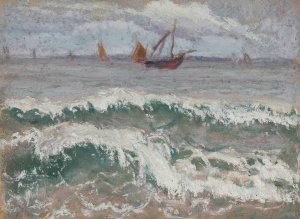 Stormy sea with boats by Tadeusz Makowski Oil Painting