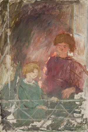 Two children on a balcony by Tadeusz Makowski Oil Painting