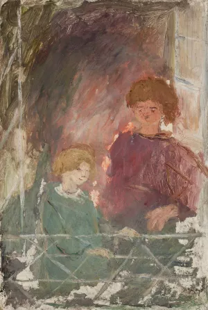 Two children on a balcony by Tadeusz Makowski Oil Painting