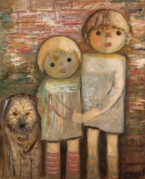Two children with a dog by Tadeusz Makowski Oil Painting