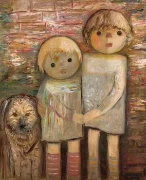 Two children with a dog by Tadeusz Makowski Oil Painting