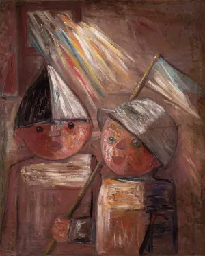 Two children with a flag by Tadeusz Makowski Oil Painting