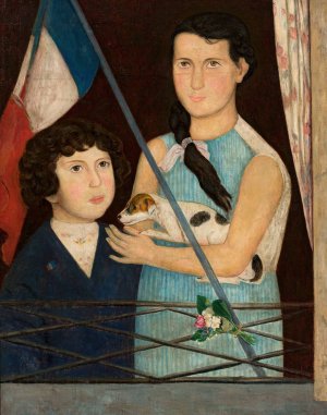 Two children with a French flag by Tadeusz Makowski Oil Painting