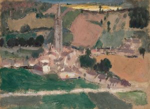 View of a small town with a church tower Oil painting by Tadeusz Makowski