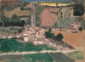 View of a small town with a church tower by Tadeusz Makowski Oil Painting
