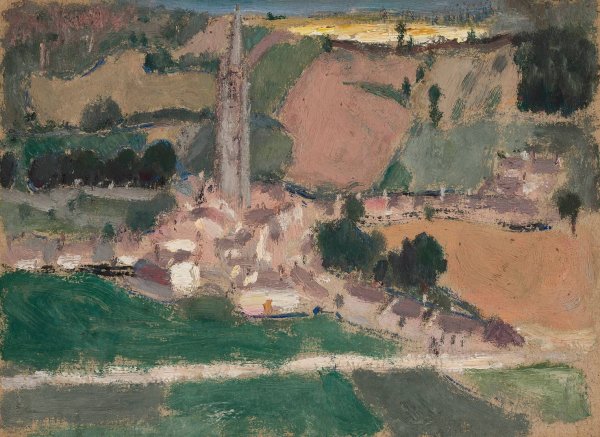 View of a small town with a church tower  by Tadeusz Makowski - Hand-Painted Oil Painting Reproduction