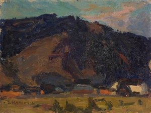 View of a village against the background of a mountain by Tadeusz Makowski Oil Painting