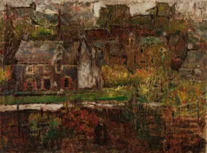 Widok miasta nad woda Oil painting by Tadeusz Makowski