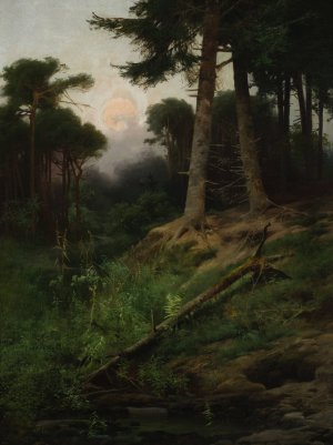 Forest landscape at sunrise by Tadeusz Popiel Oil Painting