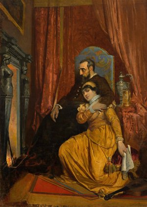 Sigismund Augustus and Barbara Giza by Tadeusz Popiel Oil Painting