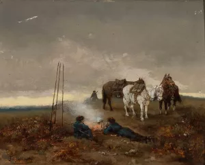 Cossacks keeping watch by Tadeusz Rybkowski Oil Painting